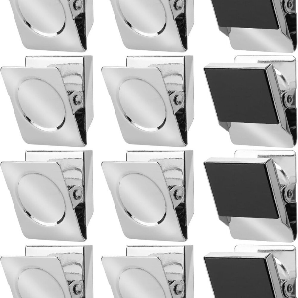 Magnetic Clips, 12 Pack, 1.2", Silver, Metal Magnetic Clips for Refrigerator